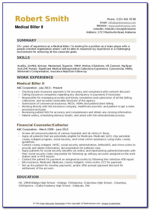 Sample Resume Objective For Medical Billing And Coding