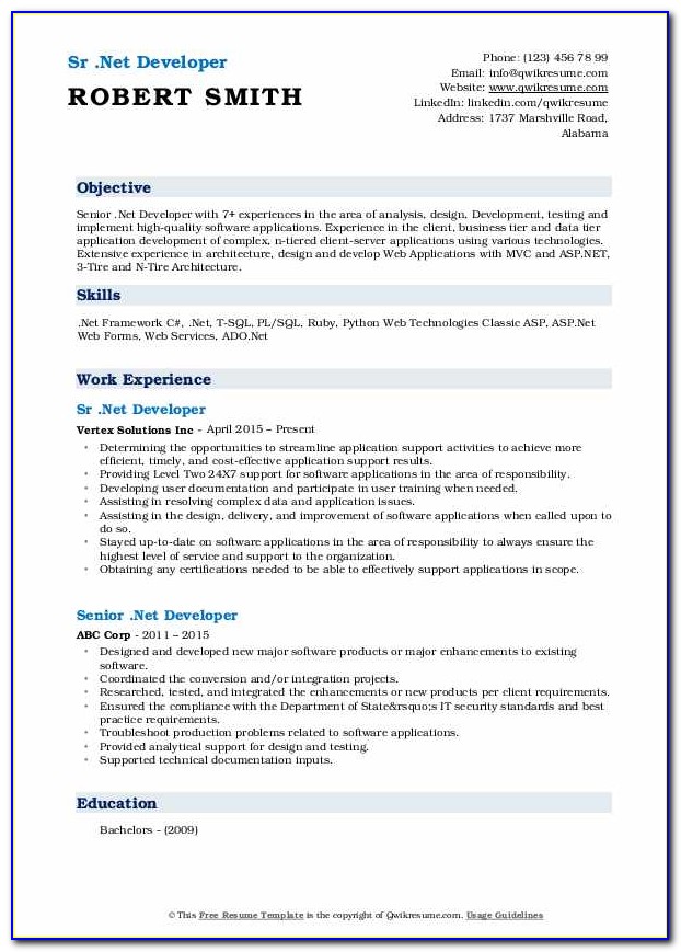 Sample Resume Of .net Developer 3+ Years Experience