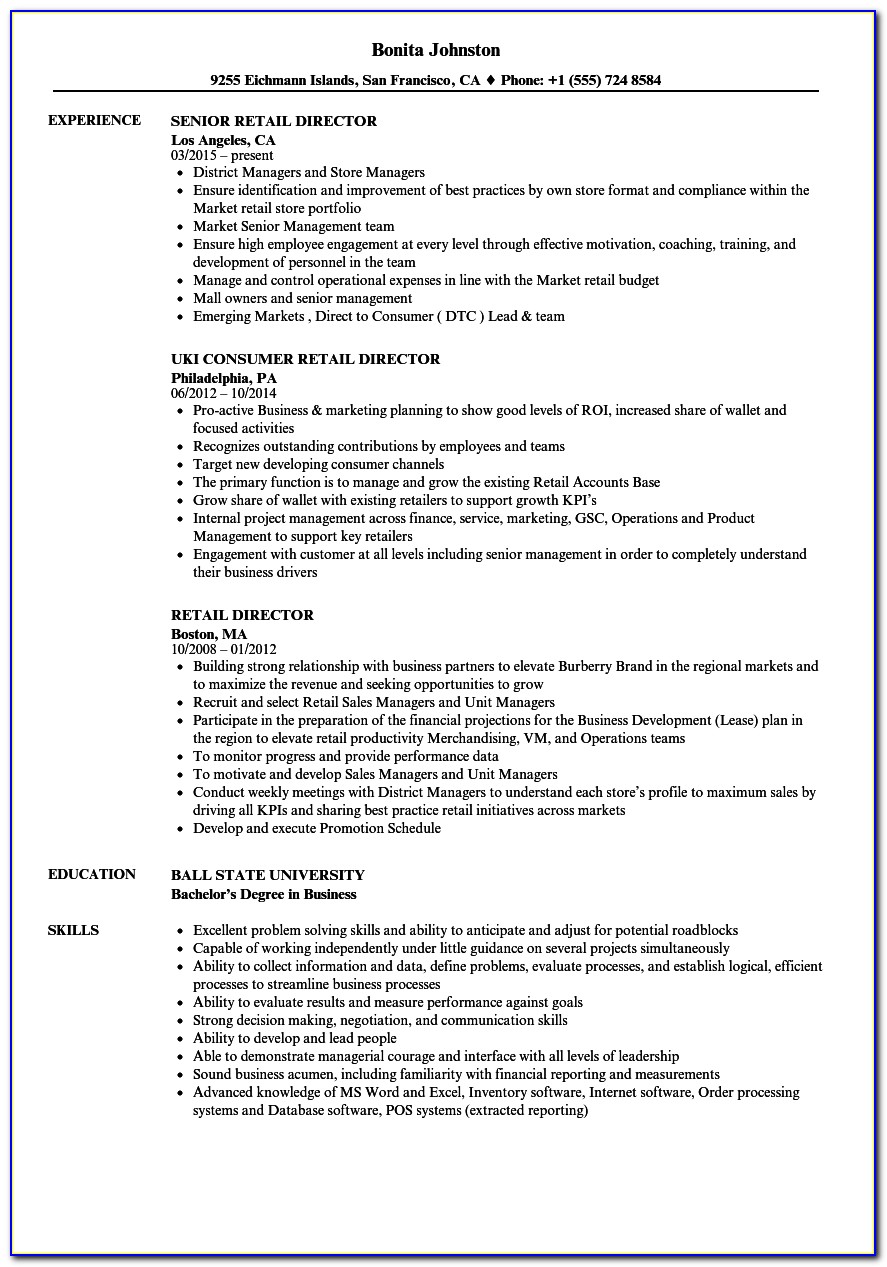 Sample Resumes For Retail Jobs
