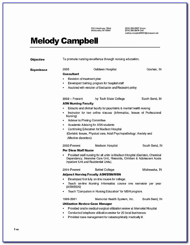 Sample Rn Resume 1 Year Experience