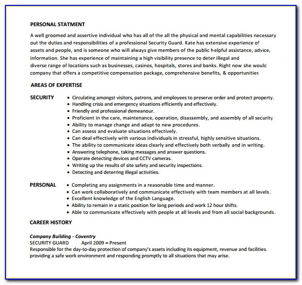Security Guard Resume Sample Without Experience