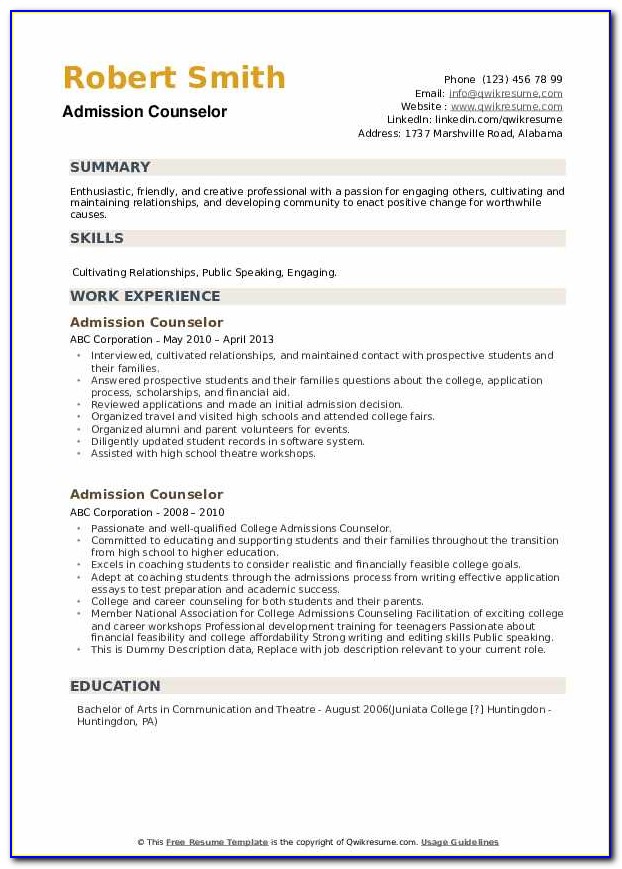 Simple Resume Format For Part Time Job