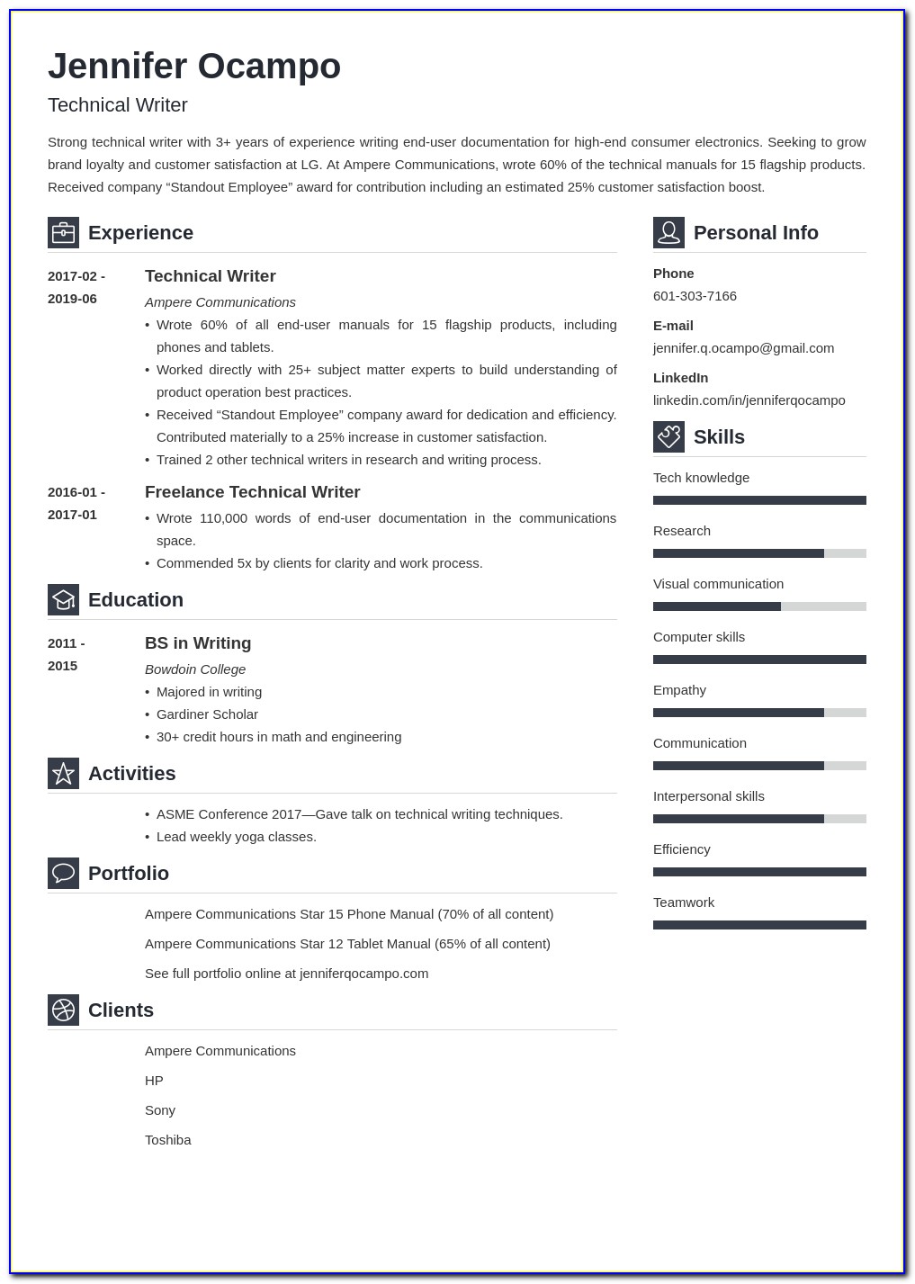 Technical Writing Resume Examples