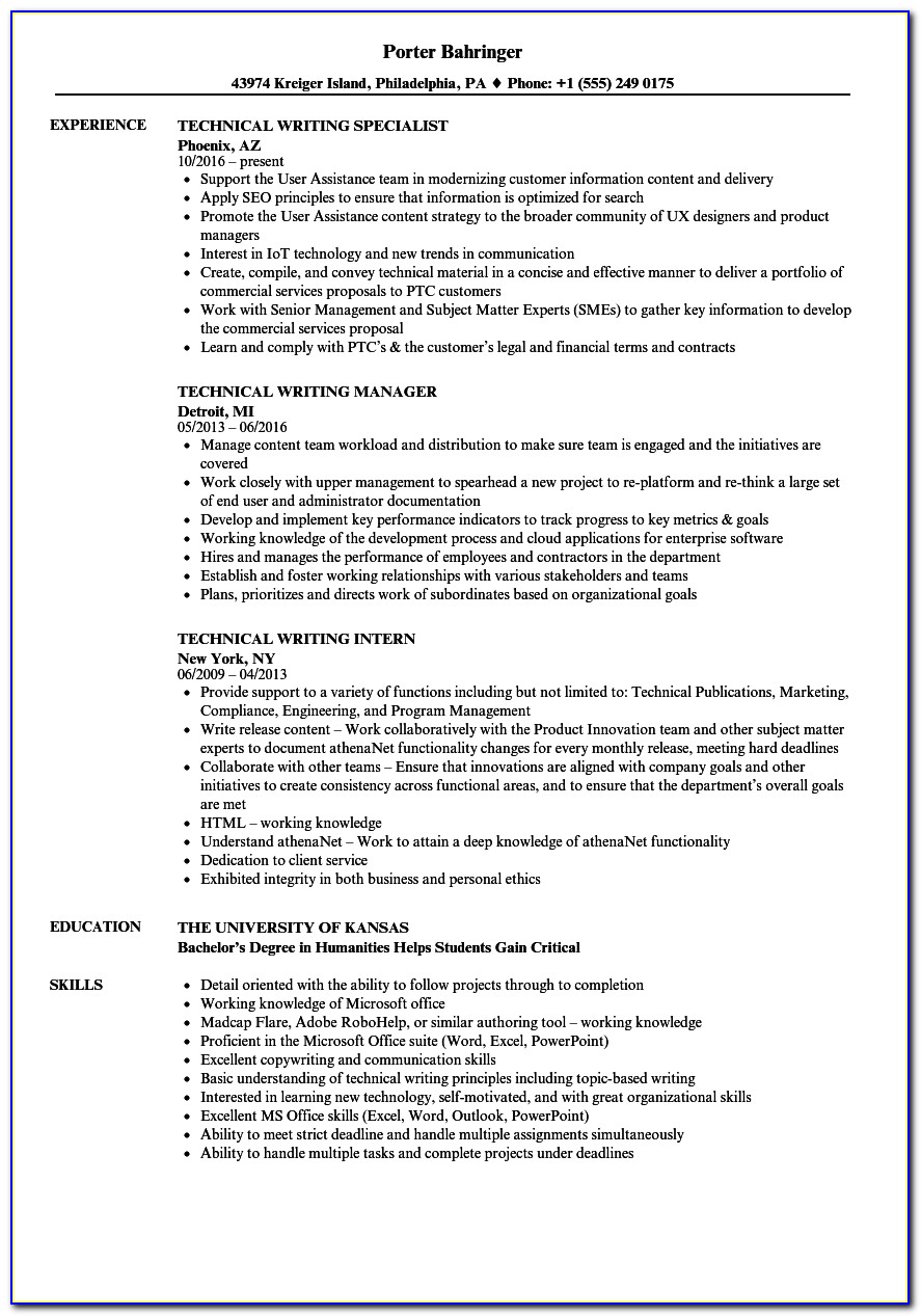 Technical Writing Resume Samples For Freshers