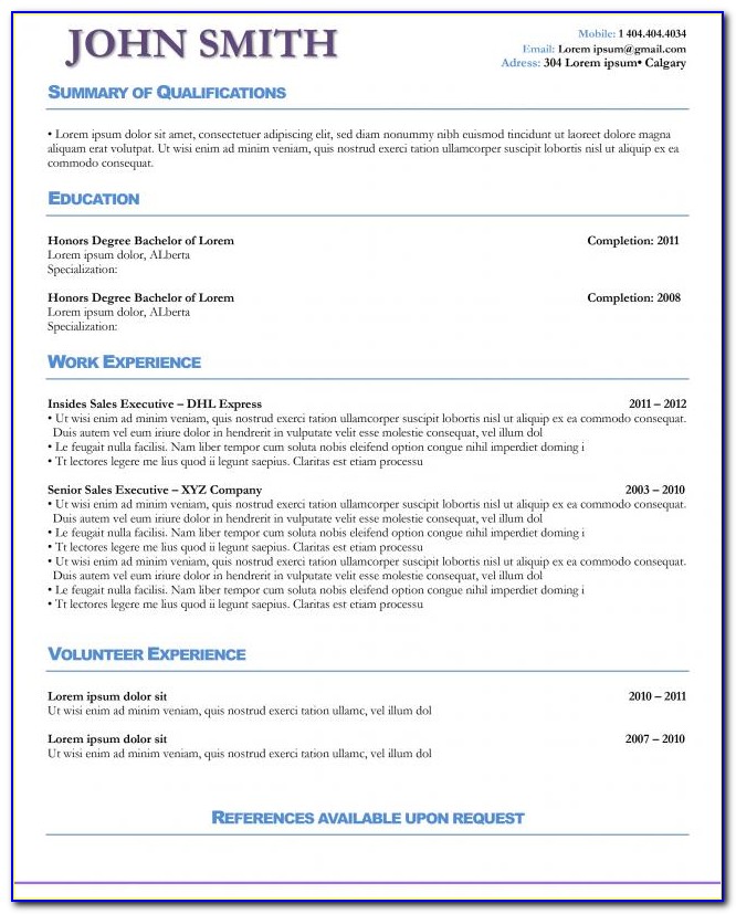 Curriculum Vitae Format Free Download In Ms Word