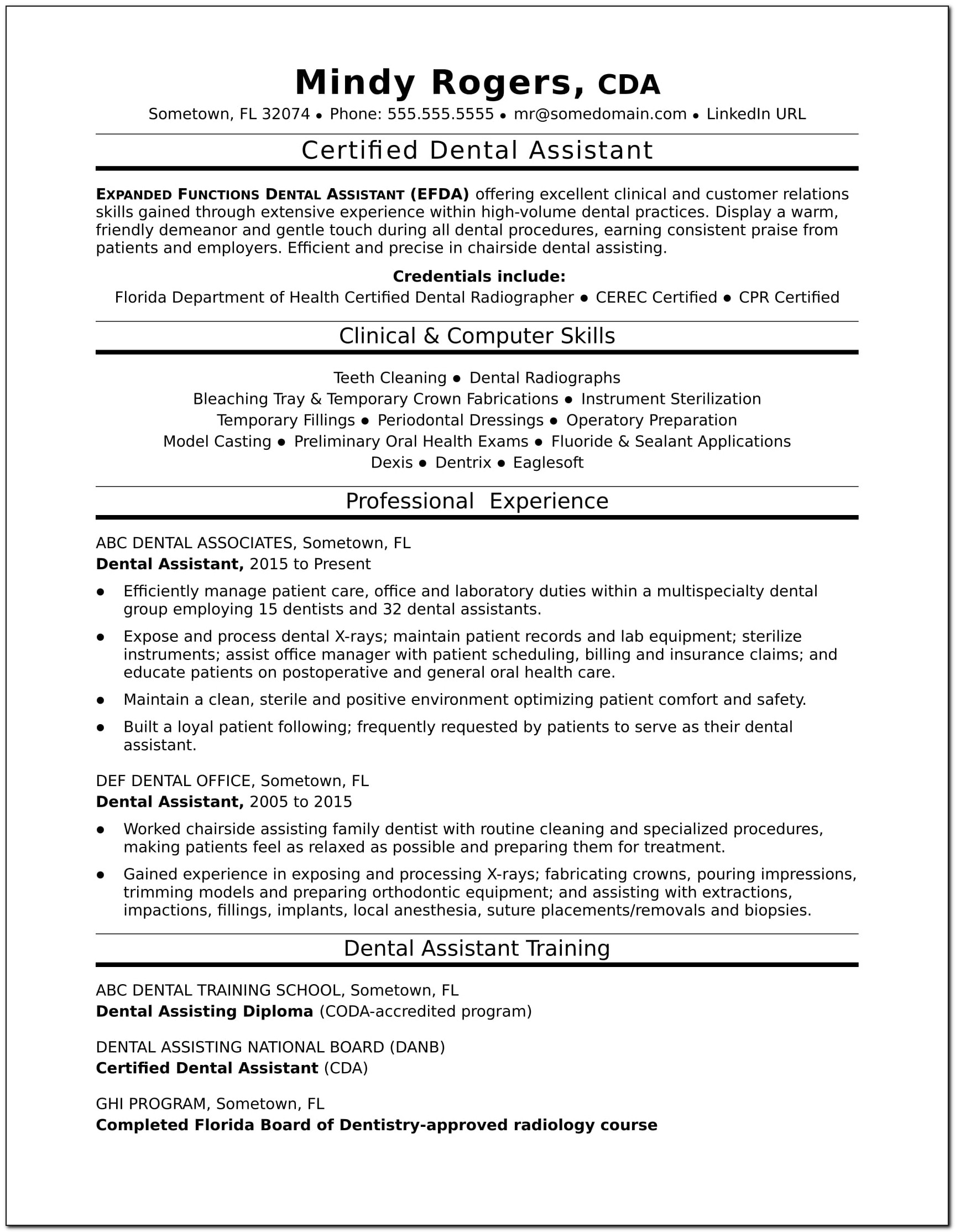 Entry Level Dental Assistant Resume No Experience