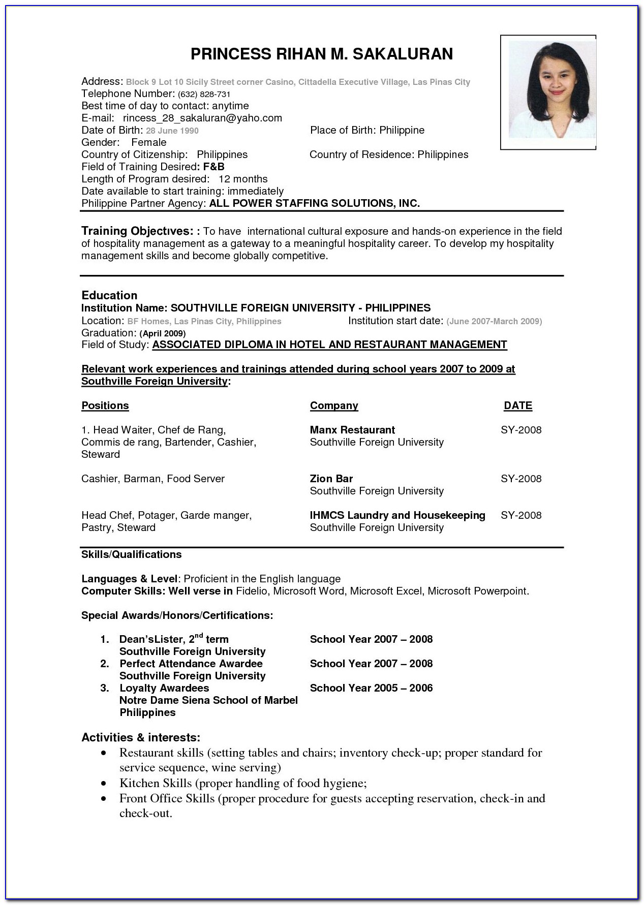 Examples Of Functional Resume Format