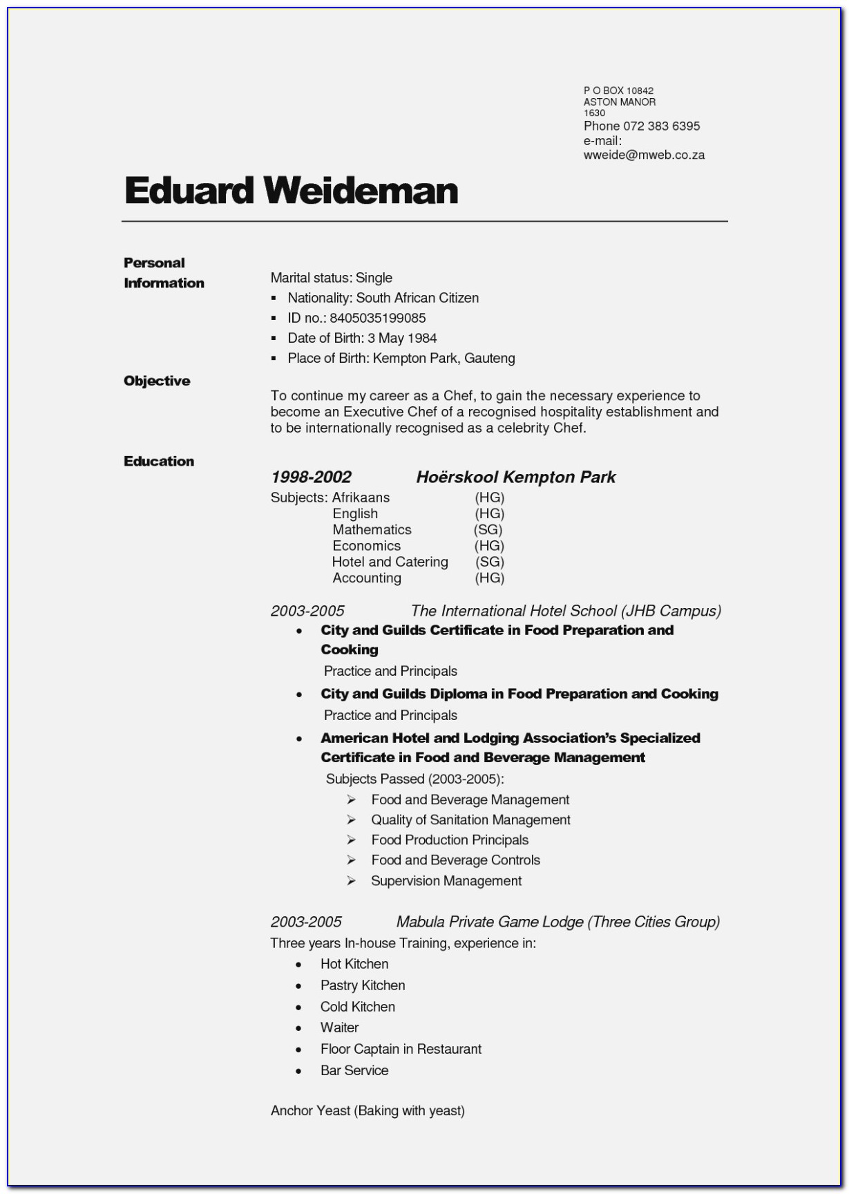 Free Download Cv Format In Ms Word 2010