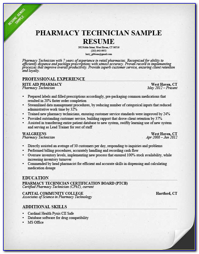 How To Make A Resume For Pharmacy Technician