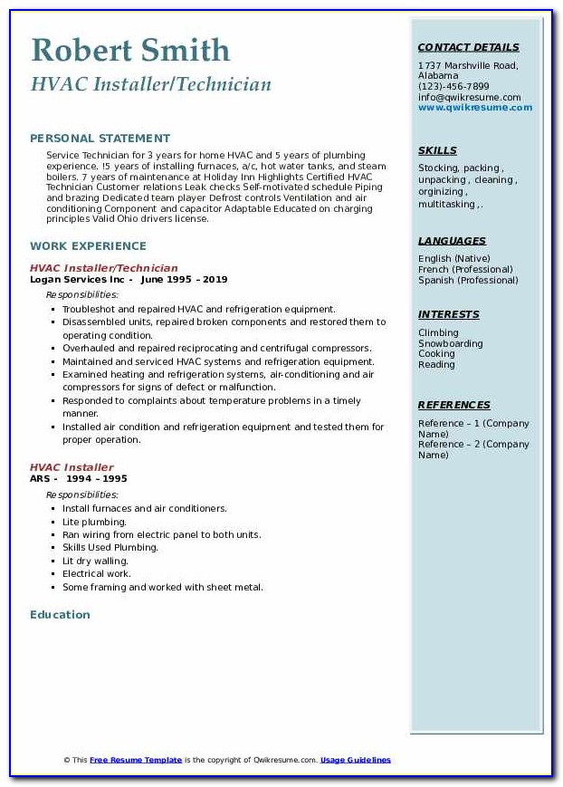 Hvac Technician Resume Summary