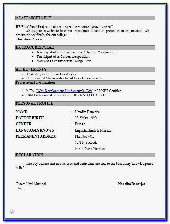 Latest Resume Format For Freshers Download