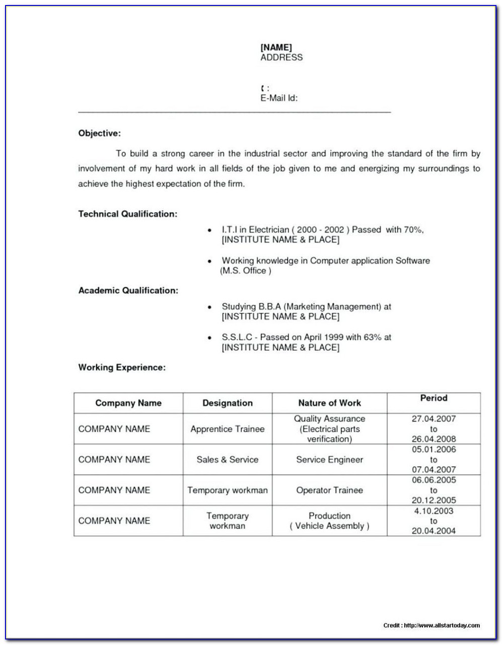 Latest Resume Format For Freshers Free Download