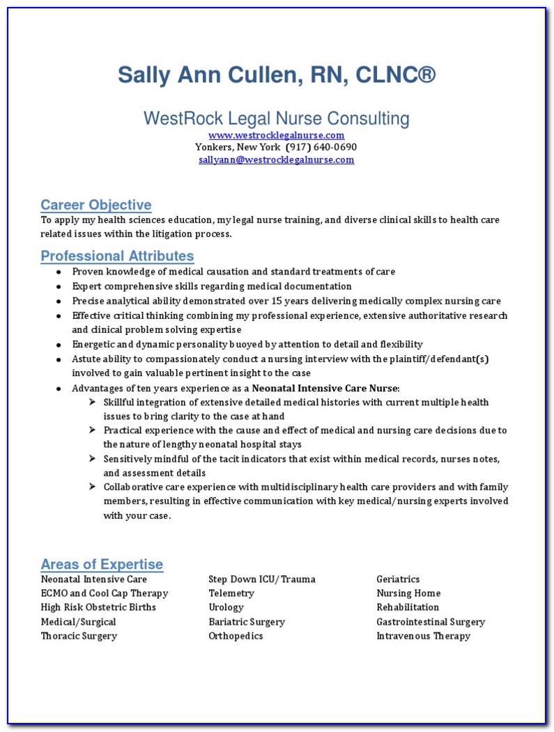 Legal Nurse Consultant Resume Examples