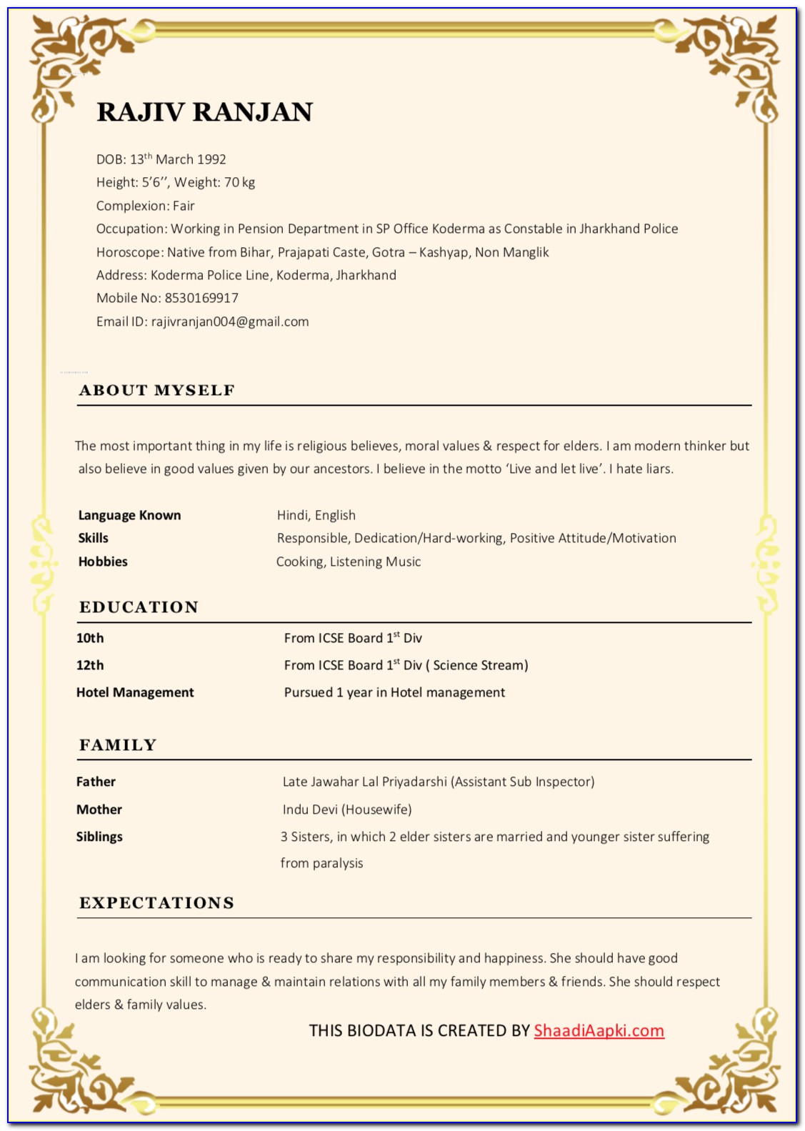Marriage Resume Format For Boy Doc