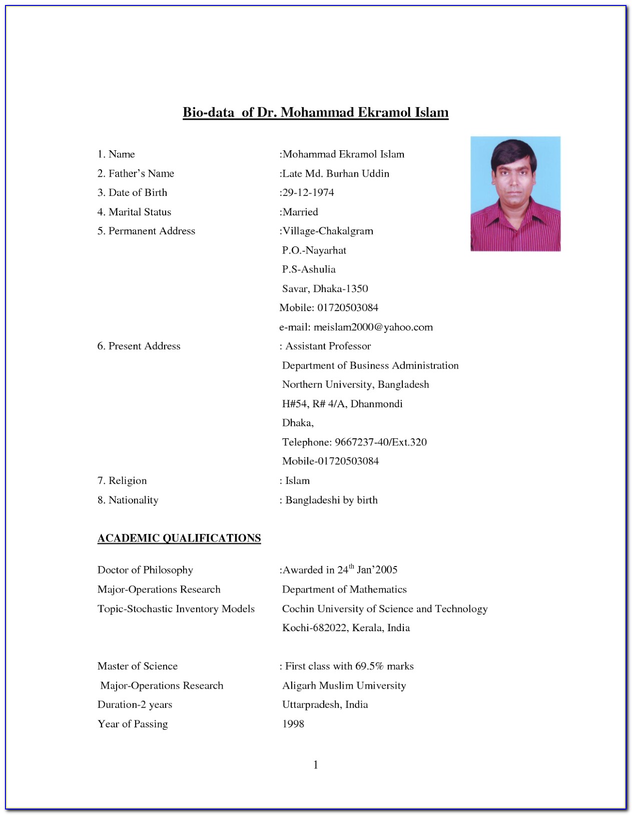 Marriage Resume Format For Boy In English
