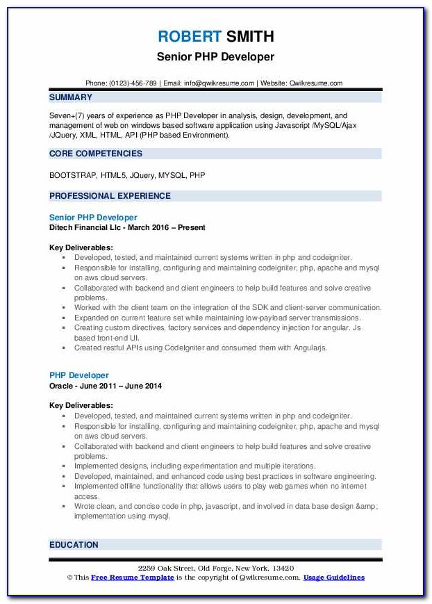 Php Developer Resume For 10 Year Experience