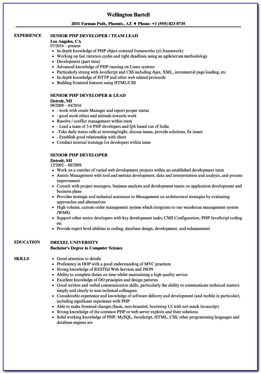 Php Developer Resume For 5 Year Experience