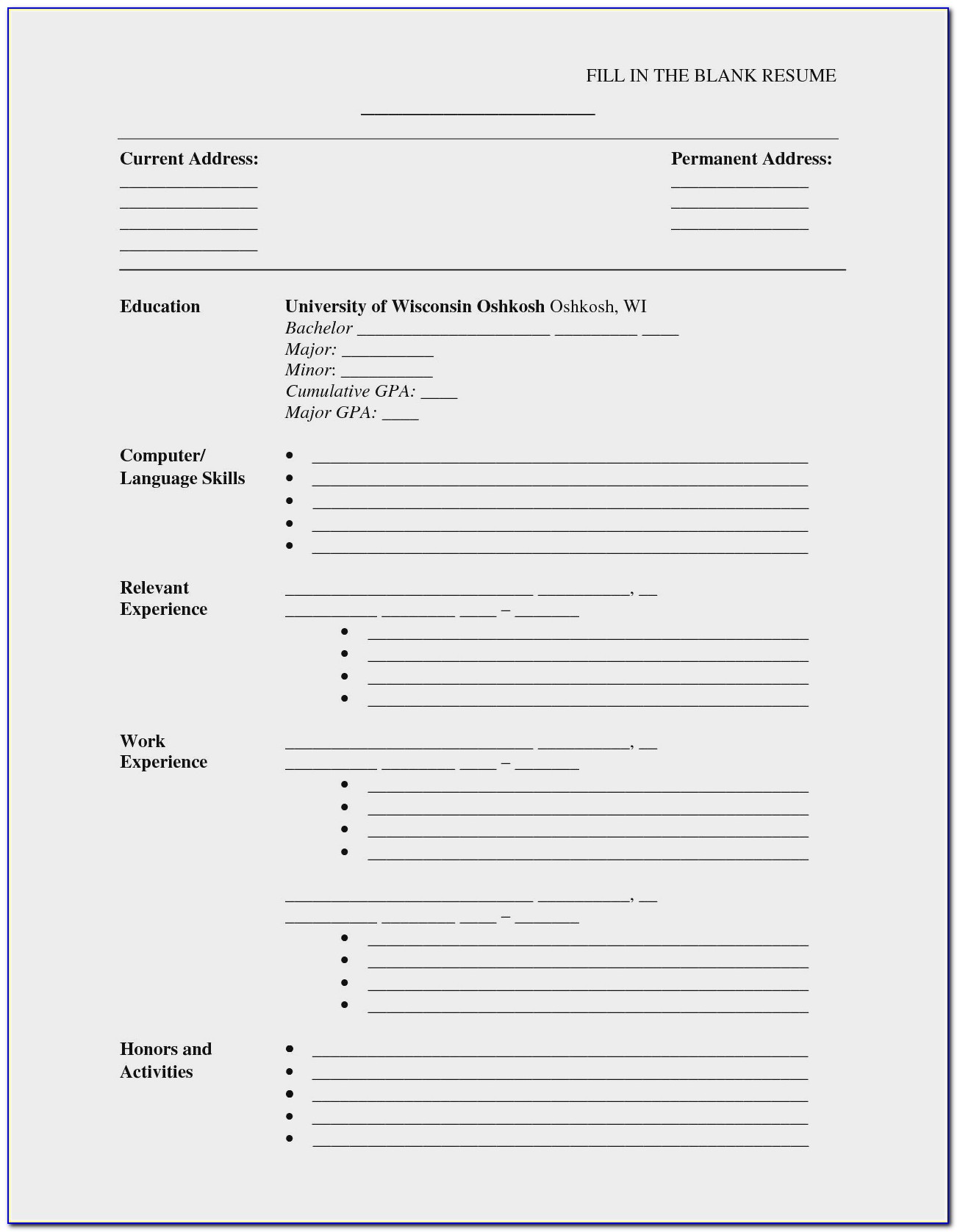 Printable Blank Resume Format Pdf