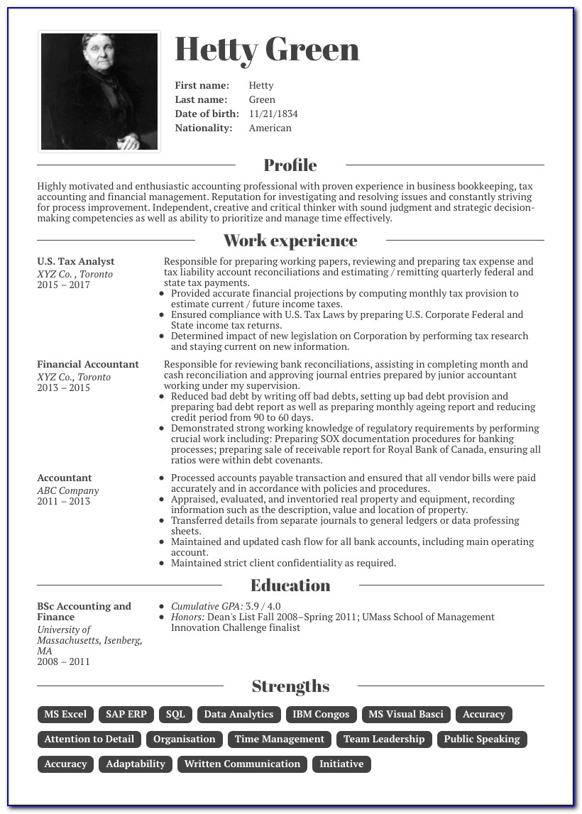 Professional Resume For Accountant