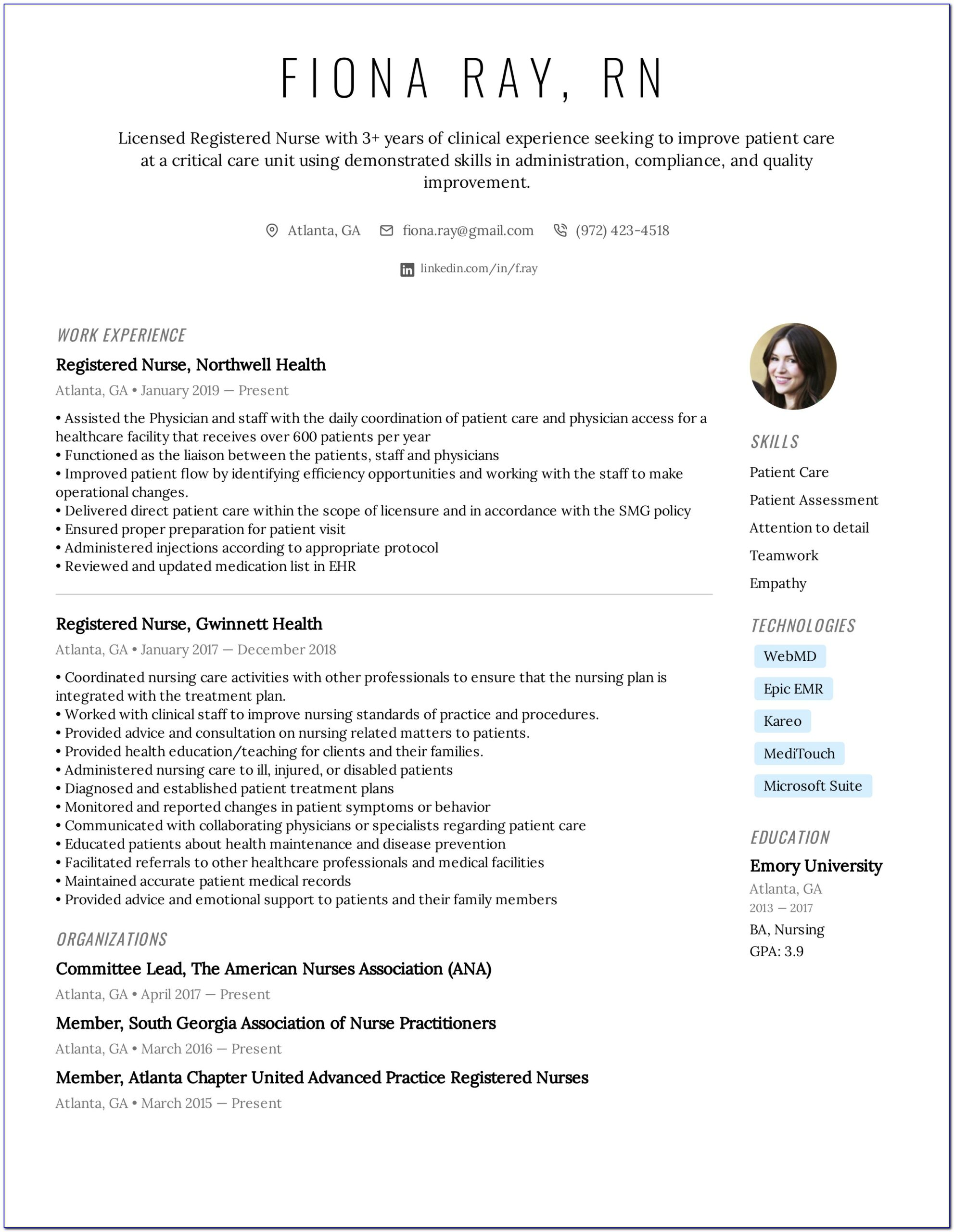 Registered Nurse Resume Skills Examples