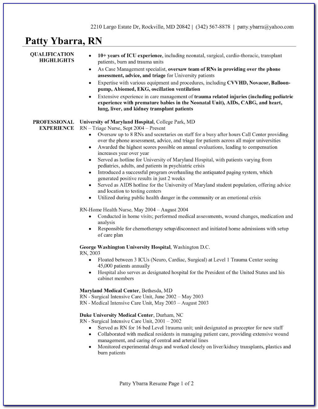 Registered Nurse Resume Summary Examples