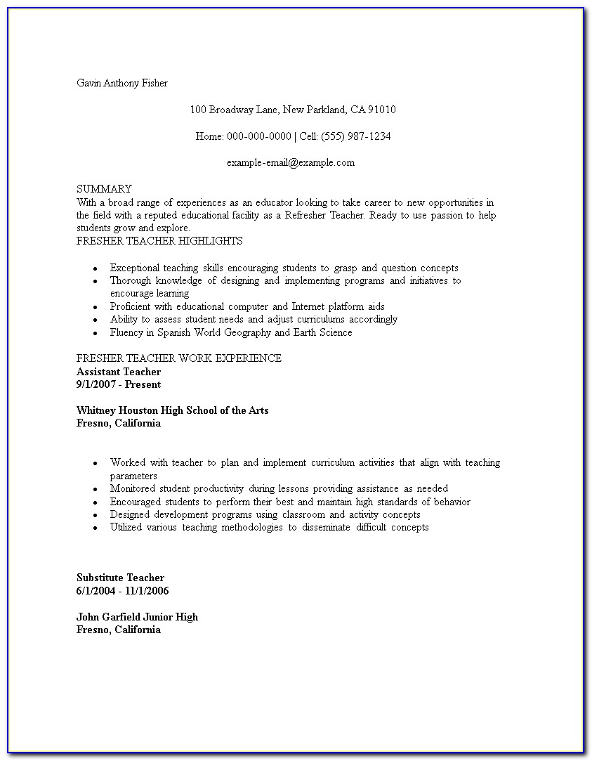 Resume Example For Teaching Position