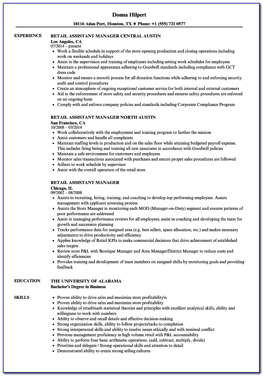 Resume Format For Assistant Manager Finance