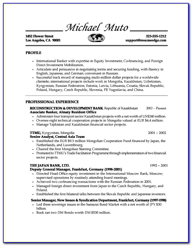 Resume Format For Experienced Banking Professional