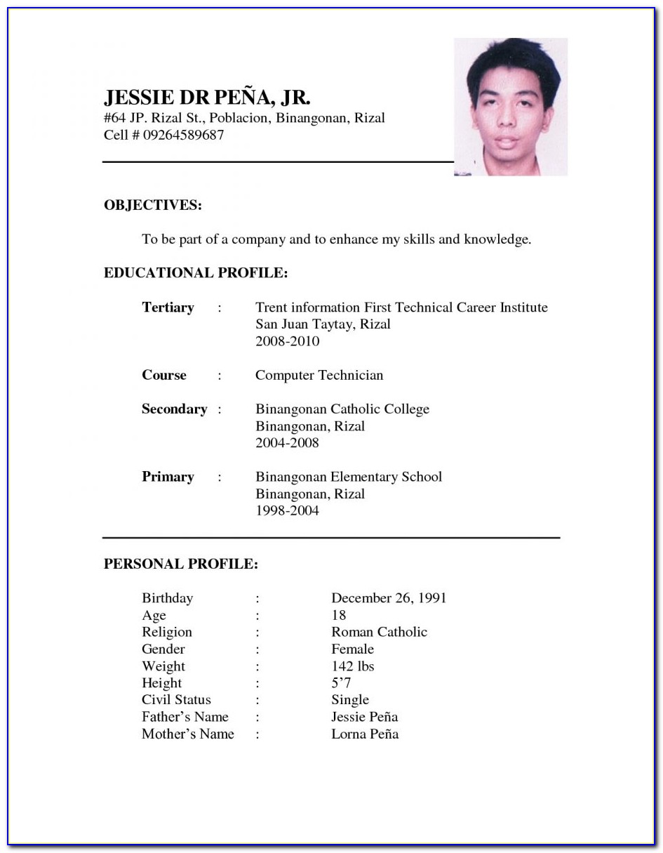 Resume Format For Teacher Job In Word File India
