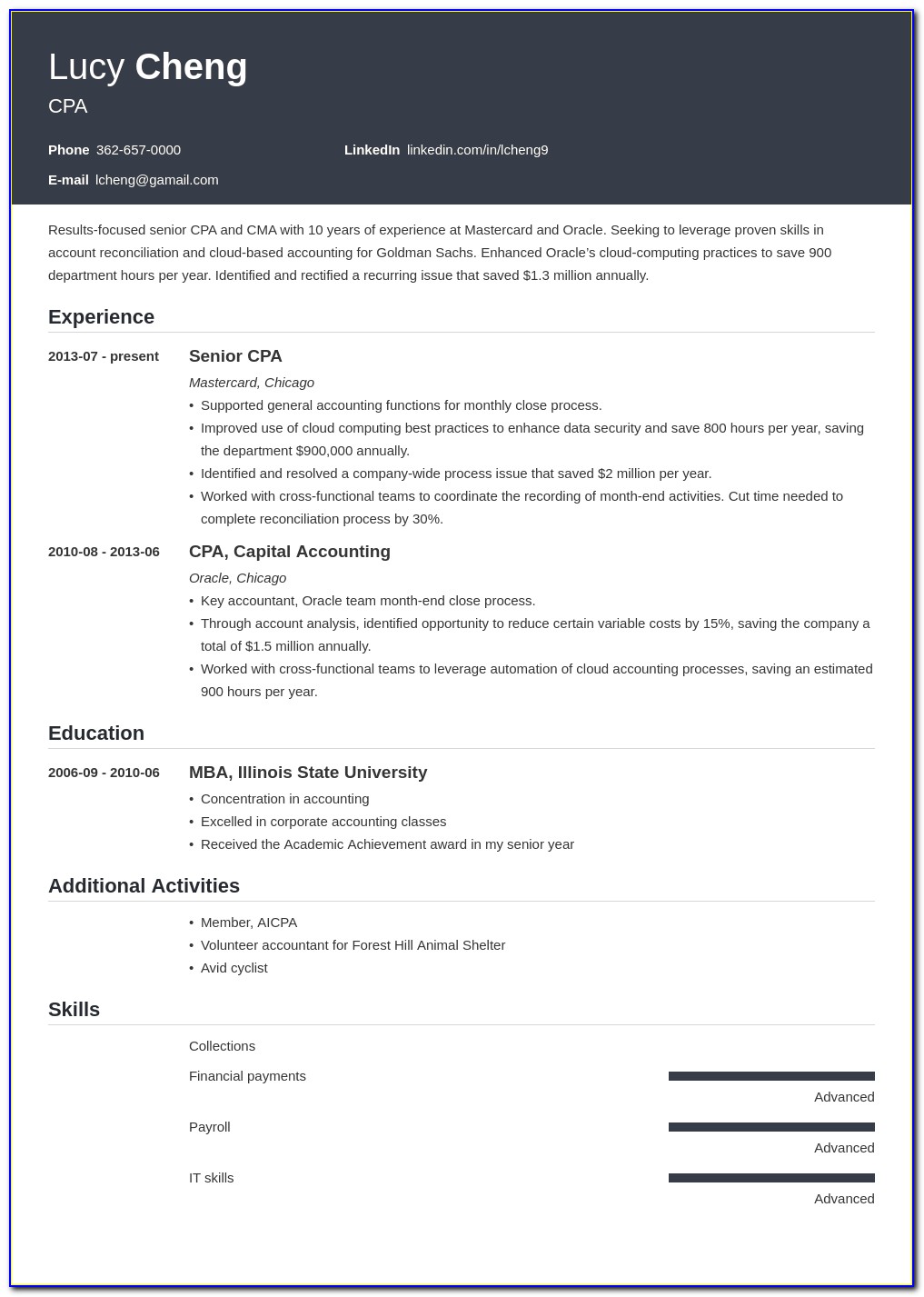 Resume Samples For Experienced Professionals