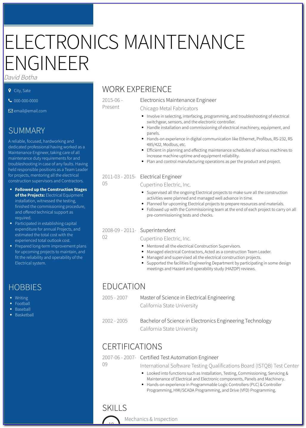Resume Writing For Mechanical Engineer Fresher