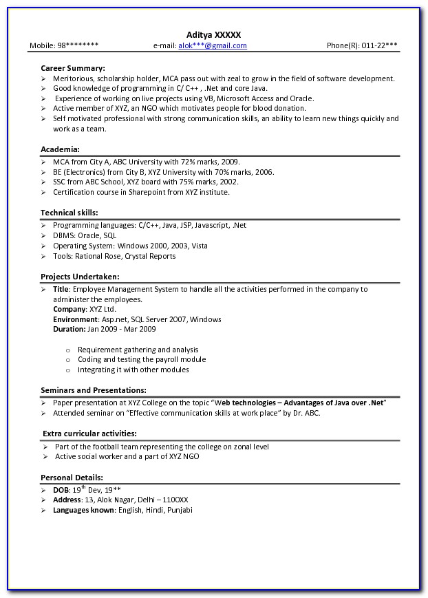 Sample Copy Of Simple Resume