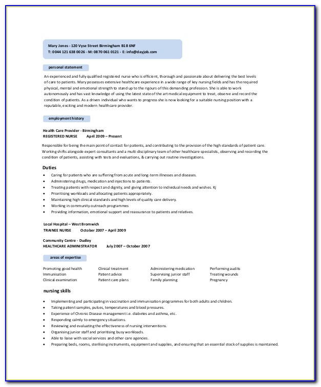 Sample Cv For Nurses With Experience