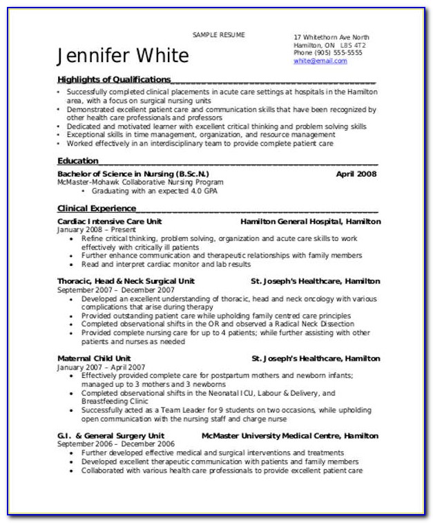 Sample Resume For Nurses Without Experience