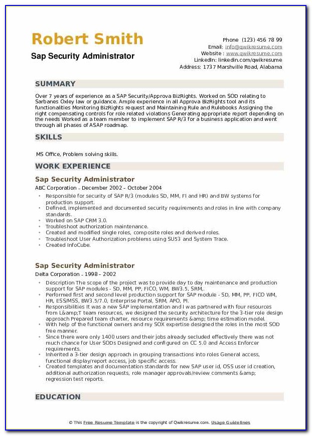 Sap Security Sample Resume