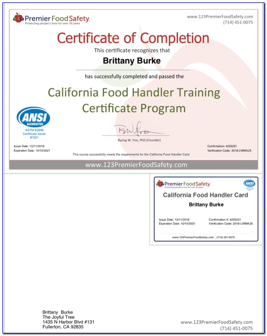 California Food Handlers Card Test Answers