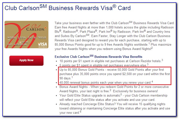 Club Carlson Business Rewards Visa Card