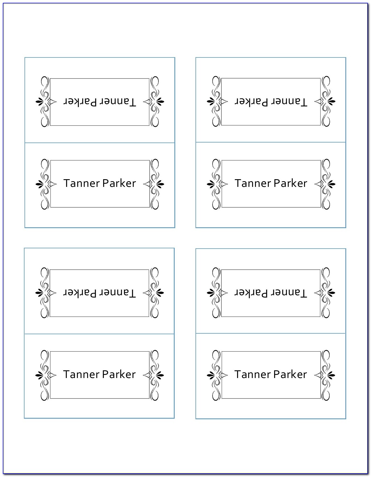 Fold Over Place Card Template Free