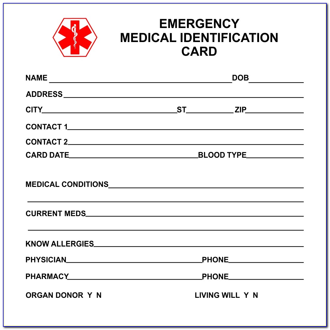 Free Emergency Medical Id Wallet Card