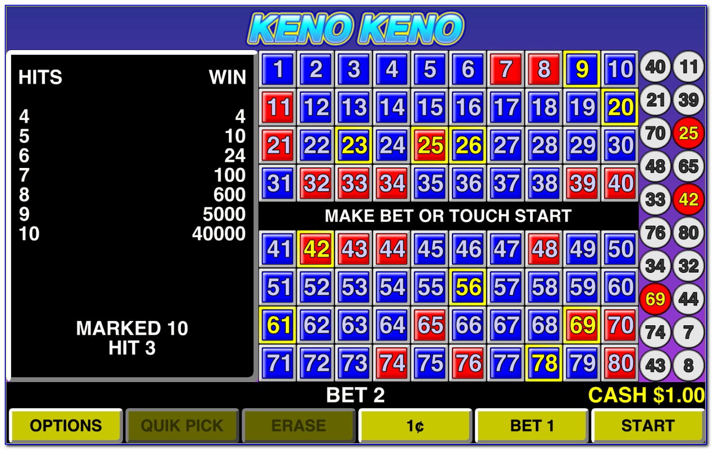 Free Online Four Card Keno Games