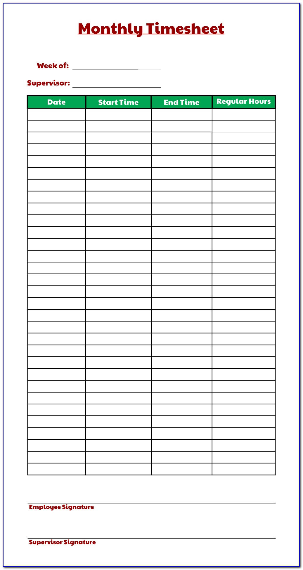 Free Printable Time Cards Sheets