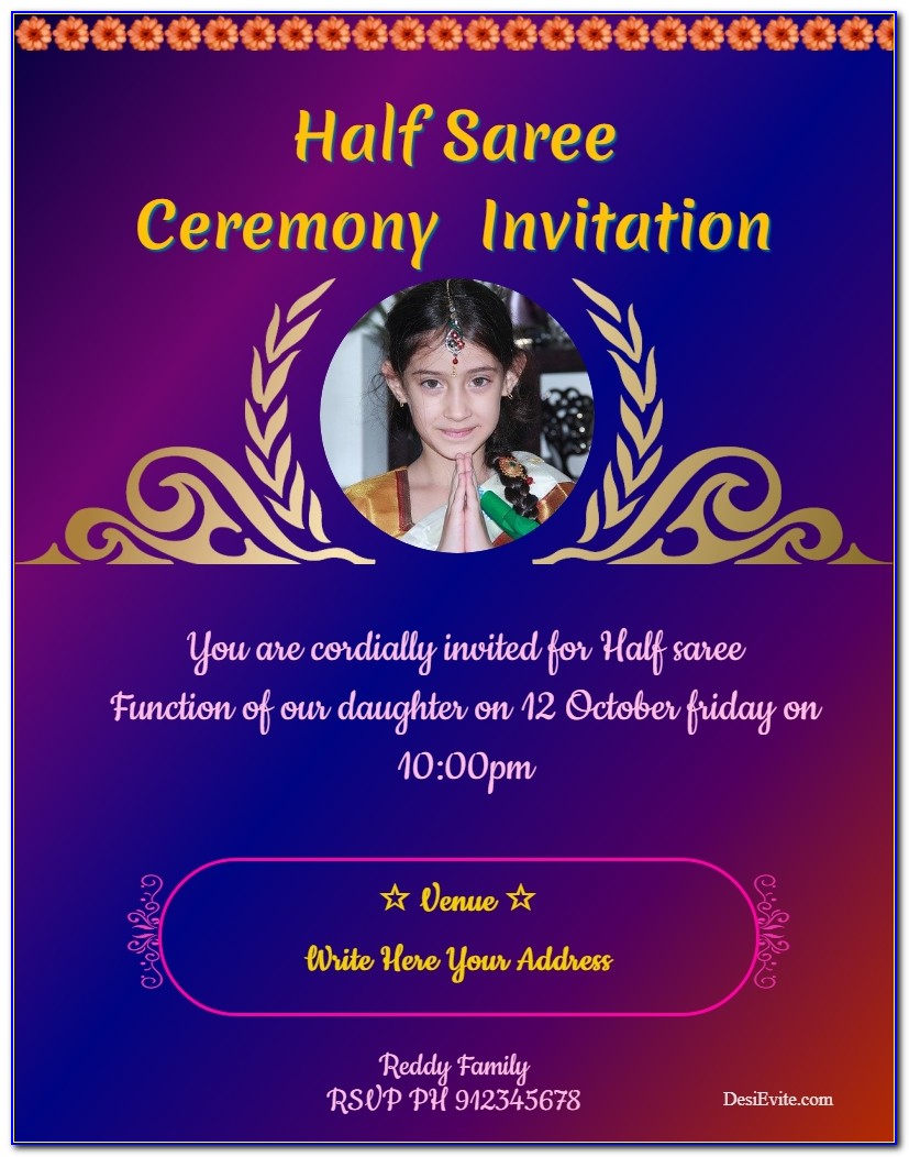 Half Saree Function Invitation Cards Online Free