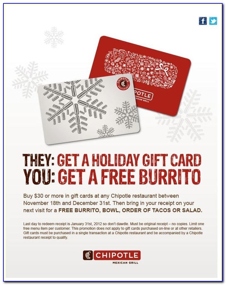 One Free Burrito Card Chipotle
