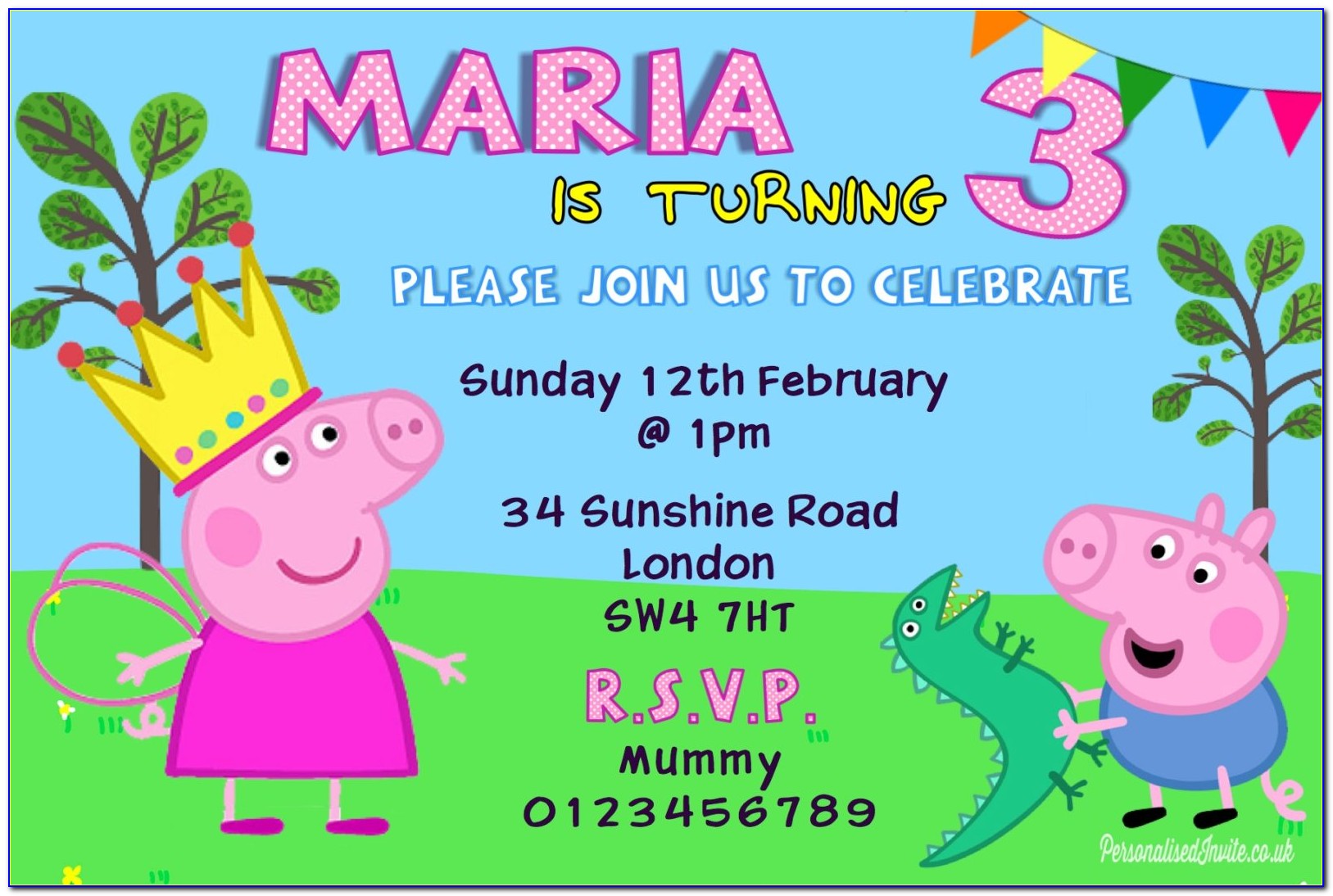 Peppa Pig Birthday Card Invitation