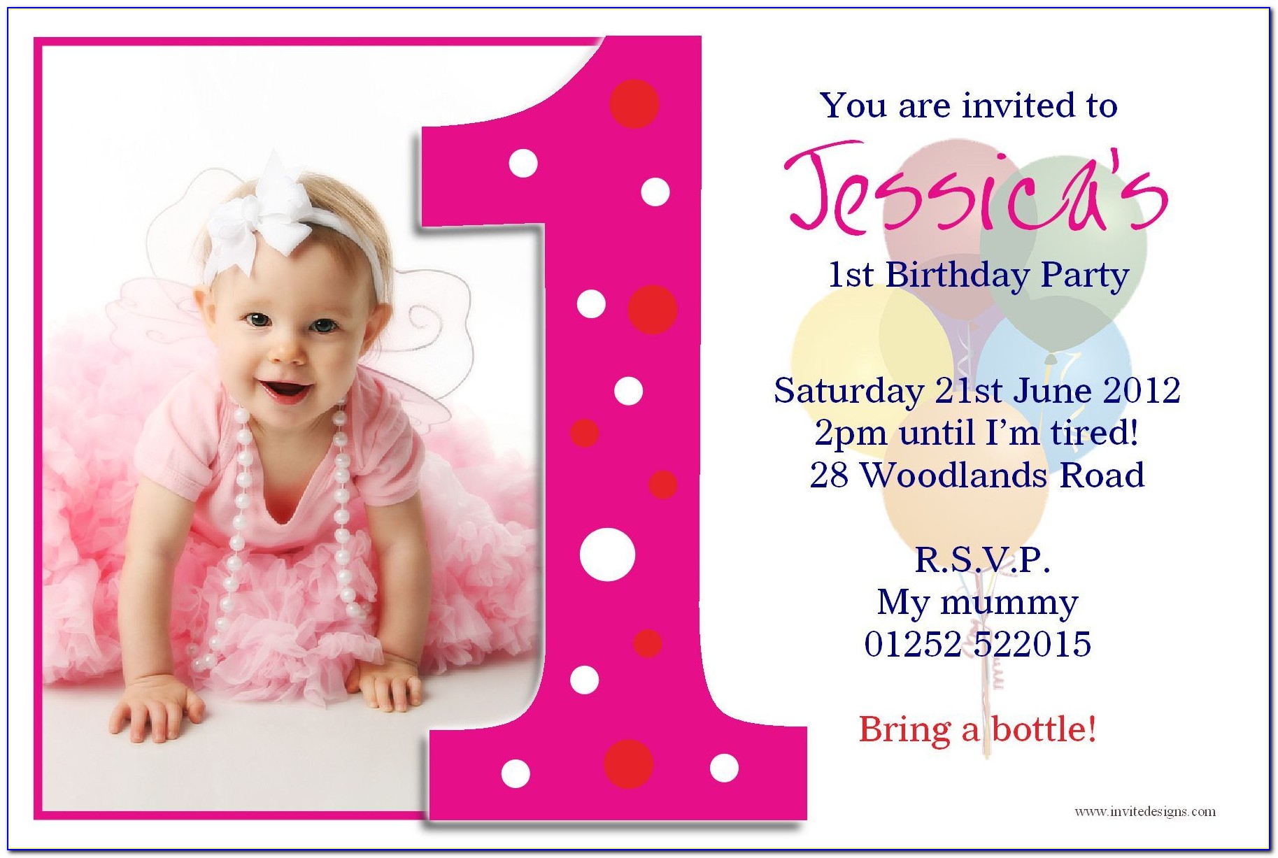 1st Birthday Invitation Card For Baby Girl Online Free