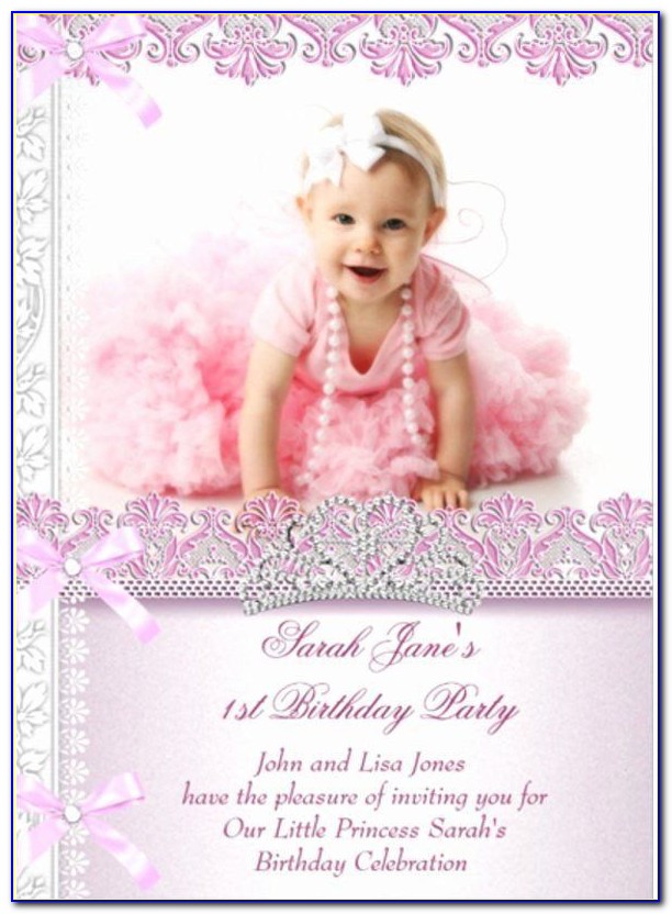 1st Birthday Invitation Card For Baby Girl With Photo