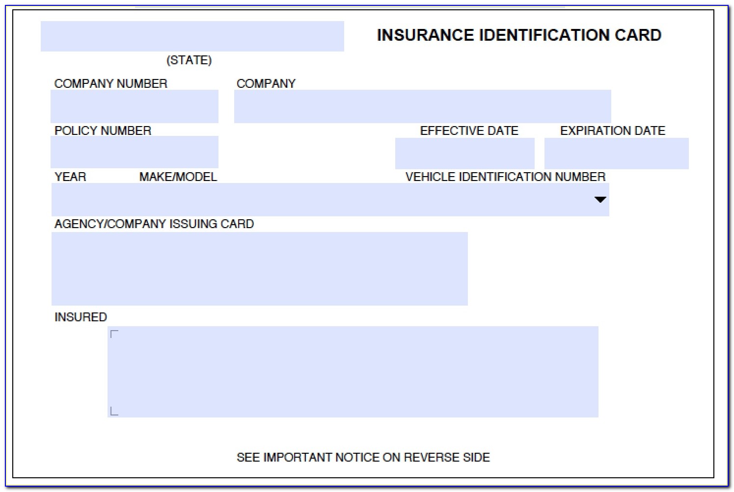Auto Insurance Card Template Fillable