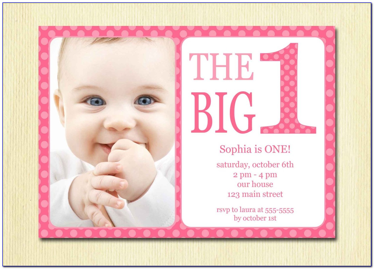 Baby Girl 1st Birthday Invitation Card