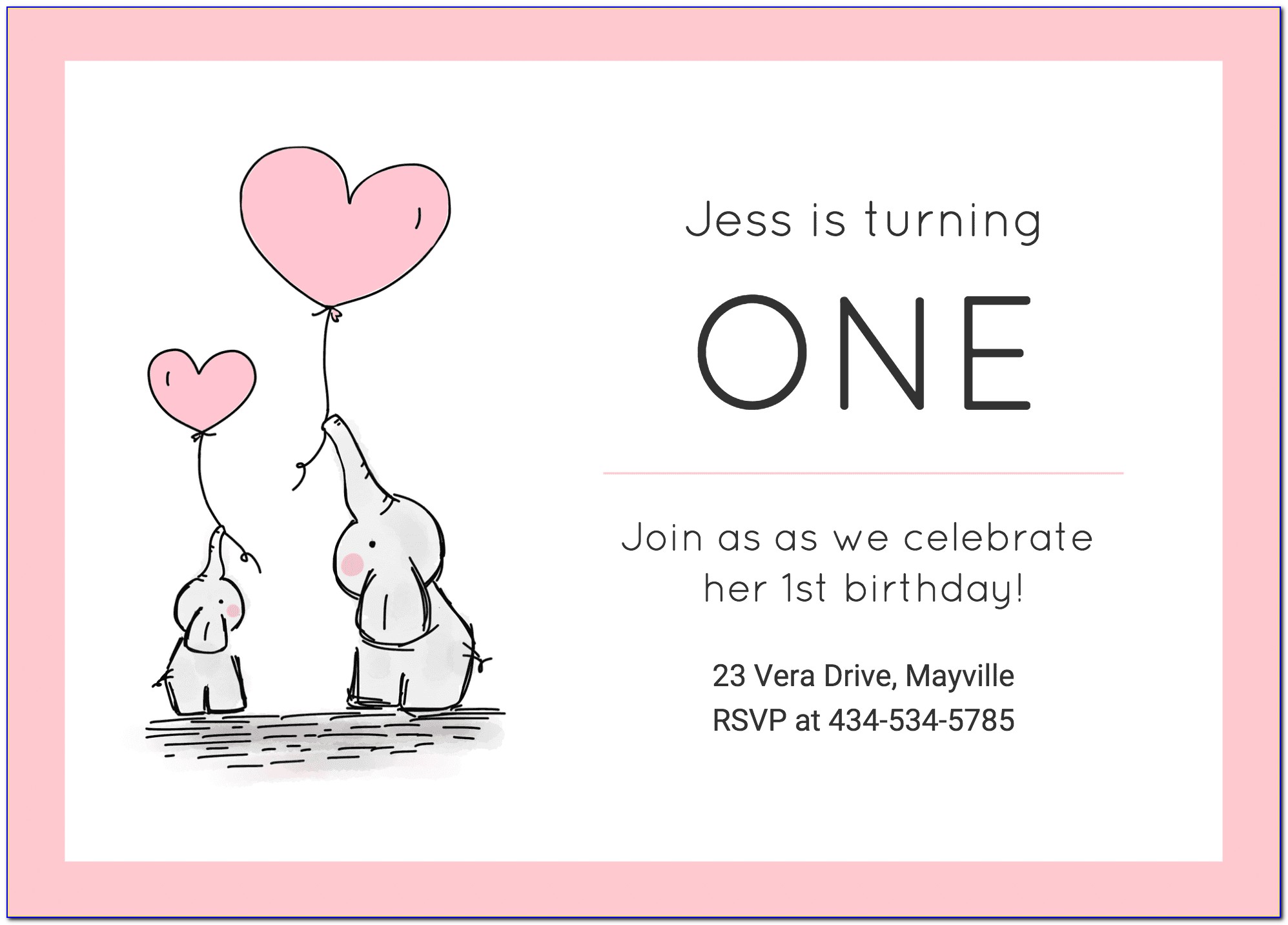Baby Girl Birthday Invitation Card Template