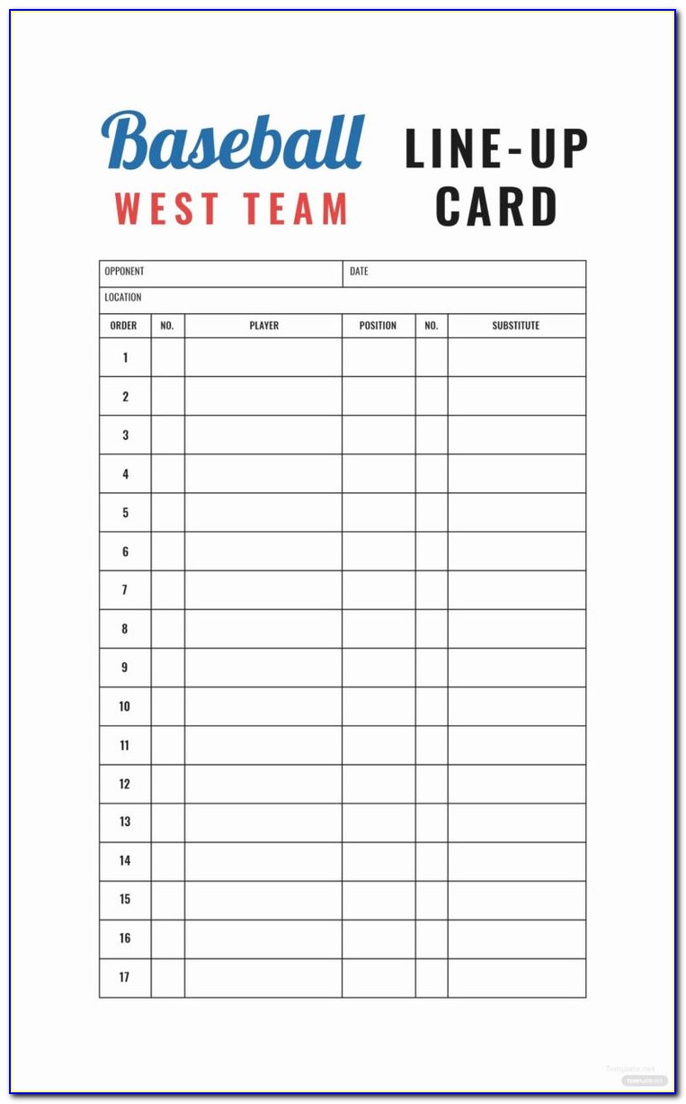 Baseball Lineup Card Template Excel
